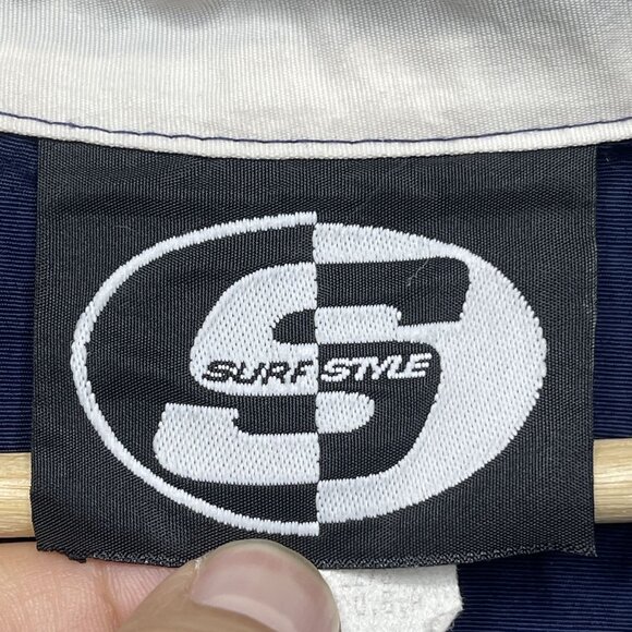 Vintage Surf Style Navy & White Nylon 1/4 Zip Windbreaker With Dive Flag Logo SM - Picture 3 of 6